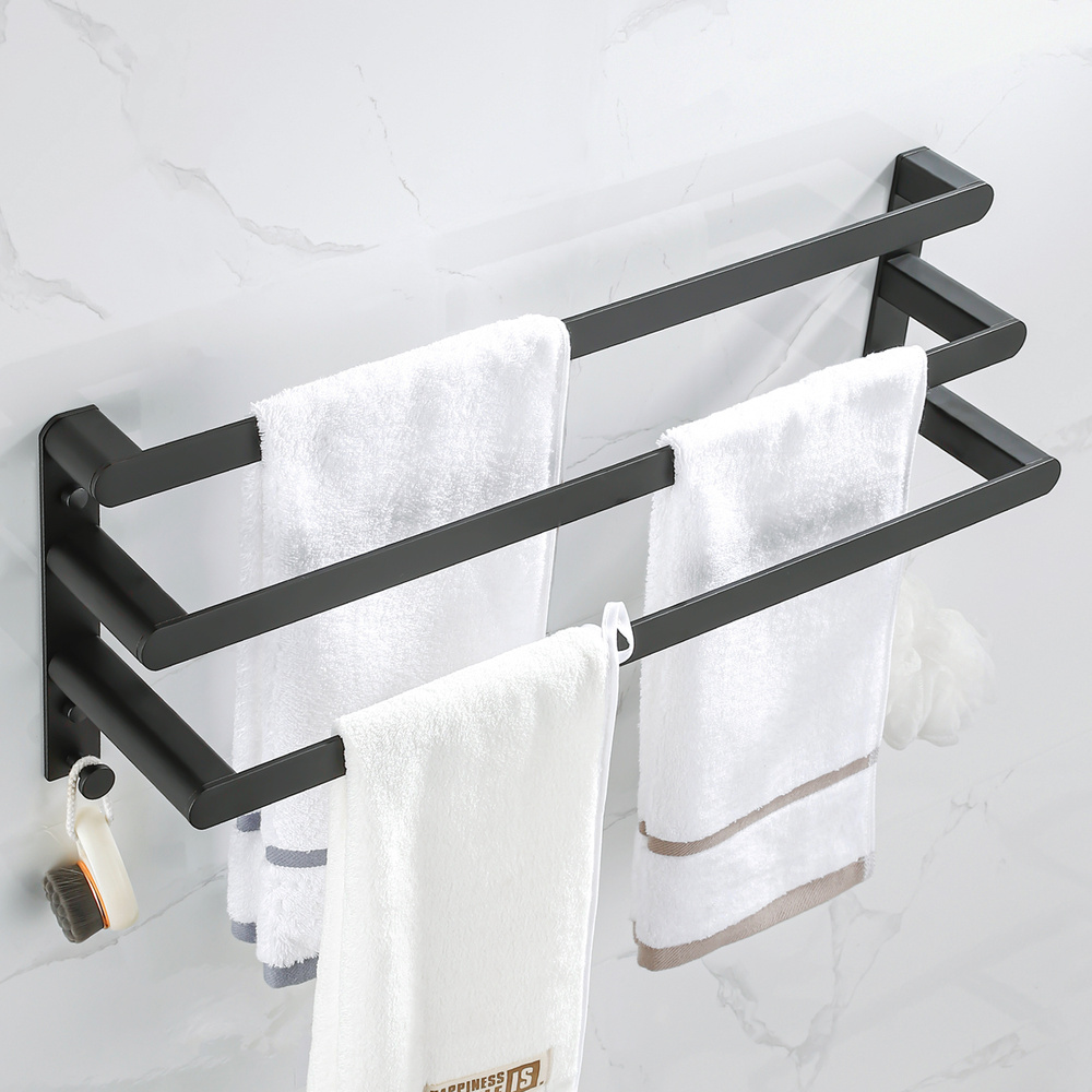 Wieszak ścienny łazienkowy na ręczniki czarny AS8900200