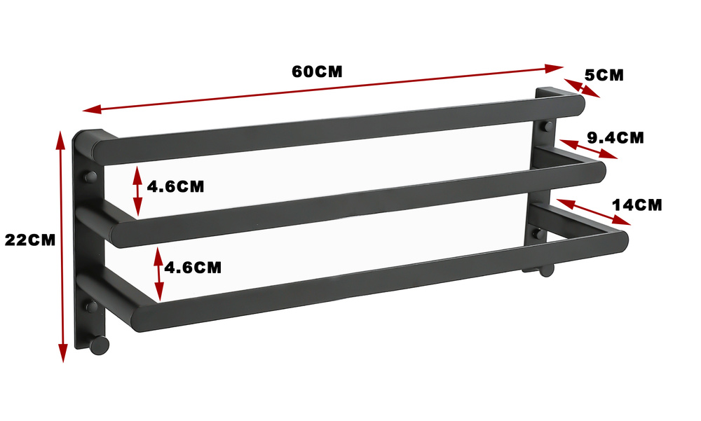 Wieszak ścienny łazienkowy na ręczniki czarny AS8900200
